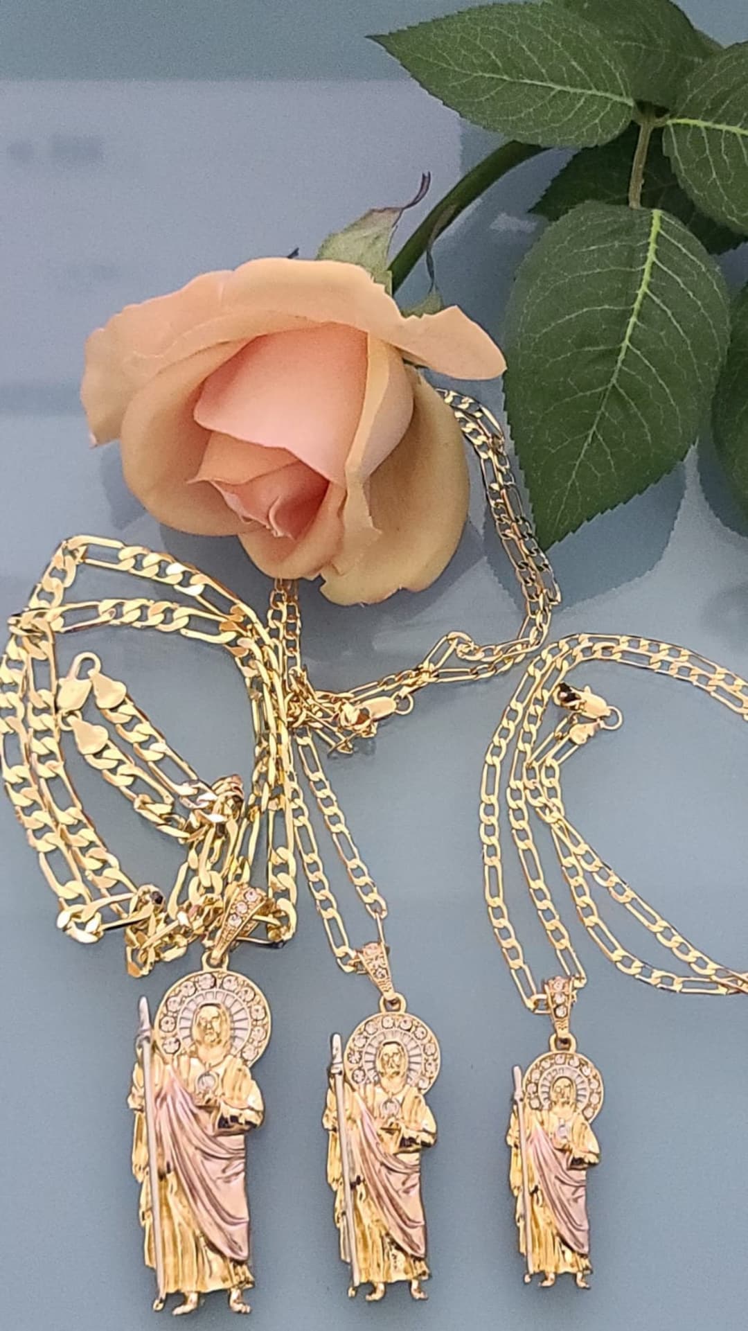 14k Tricolor Gold Plated Saint Jude Necklace | San Judas Tadeo Cadena ...