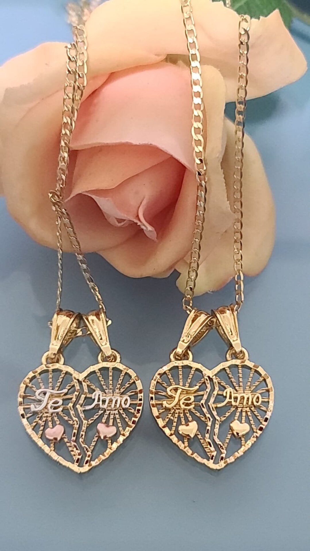 14k Tricolor Gold Plated Rose Heart Split Not Split Pendant