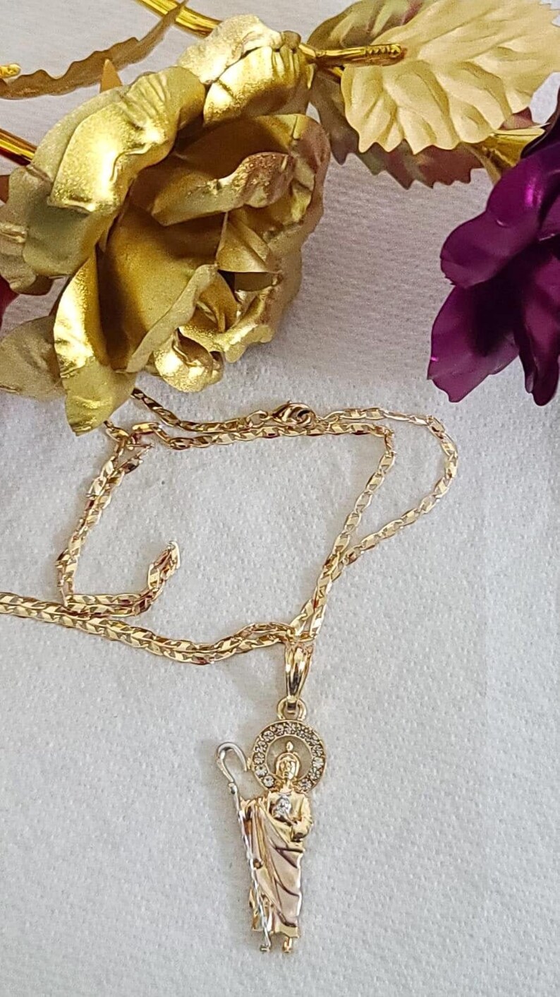 14k Tricolor Gold Plated St Jude Necklace San Judas Cadena - Etsy