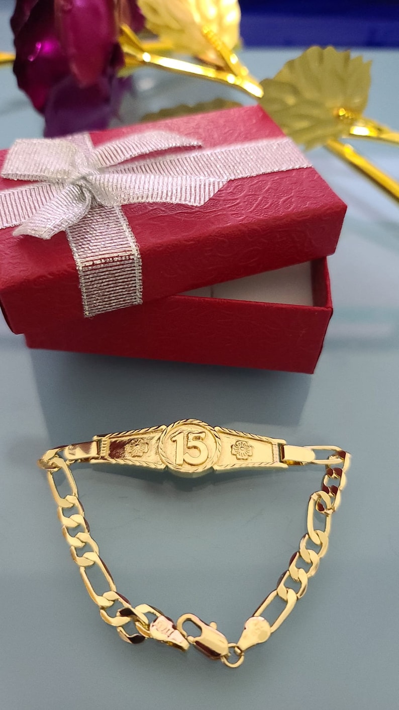 14k Gold Plated MIS XV Bracelet | Pulcera "Mis 15" en Oro Laminado | Gift for 15 Years | Regalo para tus Quince | Deal Today | bild 6