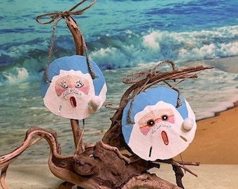 Sand Dollar Santa Ornament, Handmade Ornaments, Coastal Ornaments, Beach Ornaments, Coastal Christmas Ornament