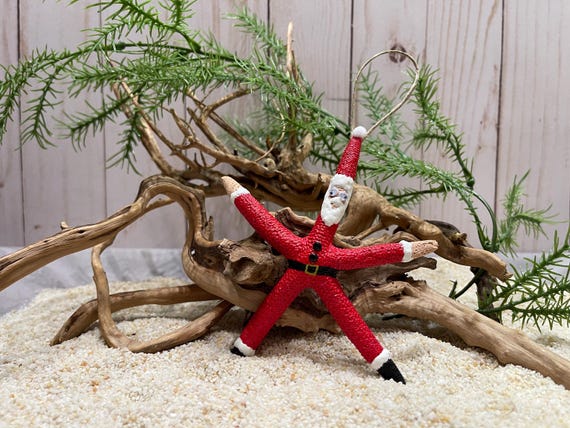 Starfish Santa Ornament, Handmade Ornaments, Coastal Christmas Ornament, Beach Christmas Ornament, Starfish Ornament