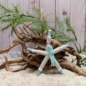 Starfish Snowman Ornament, Handmade Ornaments, Coastal Christmas Ornament, Beach Christmas Ornament, Sea Shell Ornament, Starfish Christmas