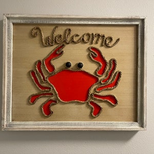 Crab Welcome Sign, Crab Rope Art, Coastal Welcome Sign, Nautical Sign, Coastal Decor, Nautical Decor
