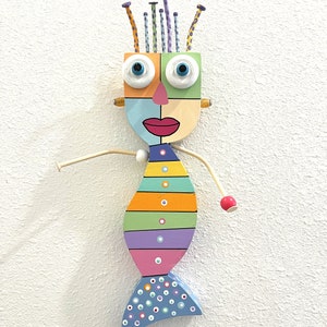 Funky Mermaid Wall Art, Wood Mermaid Wall Decor, Coastal Decor, Wooden Mermaid, Beach House Wall Art, Wall Art, Whimsical Mermaid