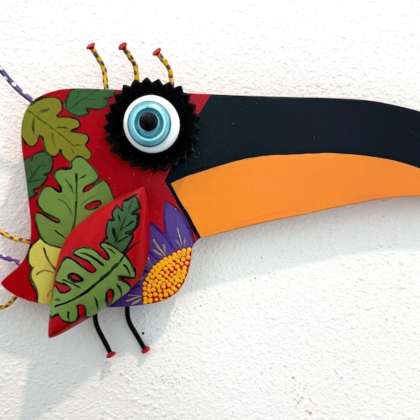 Handmade Wooden Toucan Wall Art, Funky Bird Decor