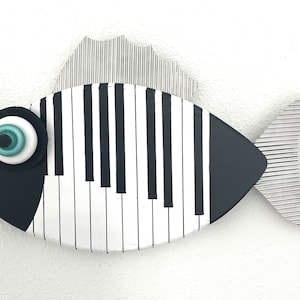 Funky Piano Fish Wall Art, Wood Fish Wall Decor, Coastal Decor, Wooden Fish Decor, Beach House Wall Art, Wall Art, Lake House Decor