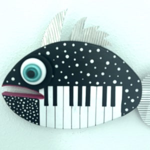 Funky Piano Fish Wall Art, Wood Fish Wall Decor, Coastal Decor, Wooden Fish Decor, Beach House Wall Art, Wall Art, Lake House Decor