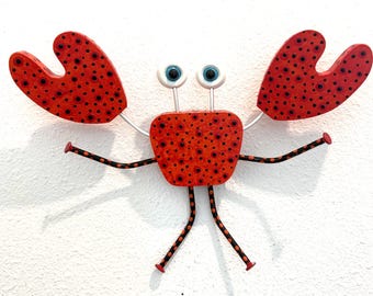 Handmade Funky Wood Crab Wall Art, Coastal Decor