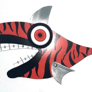 Funky Fish Wall Art, Tiger Fish, Fish with Braces, Wood Fish Wall Decor, Coastal Decor, Wooden Fish Decor, Beach House Wall Art, Wall Art