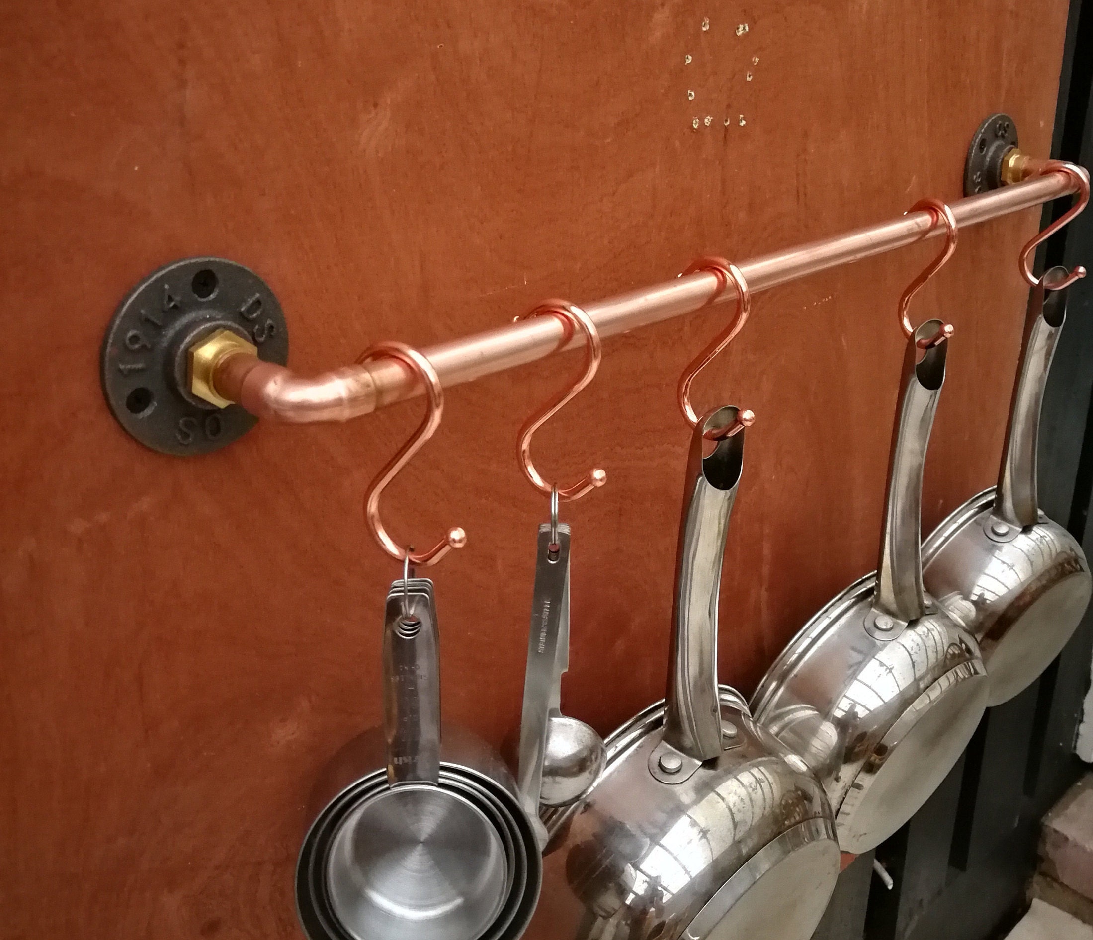 Copper Industrial Wall Pot Rack Rail Etsy