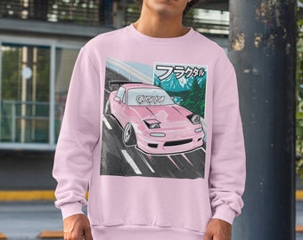 Slammed Pink Miata Crewneck / JDM Stance Car Sweatshirt Hoodie / Stanced Camber, Bakslash Automotive Streetwear Bosozoku / Car Accessories