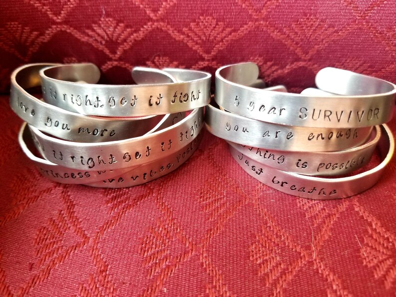 Custom hand stamped aluminum metal cuff bracelets image 3