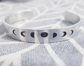 Hand stamped moon phase bracelet