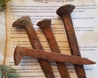 Home Protection Spell and Set of Railroad Spikes with Anointing Oil / Four Corners / Iron Magic