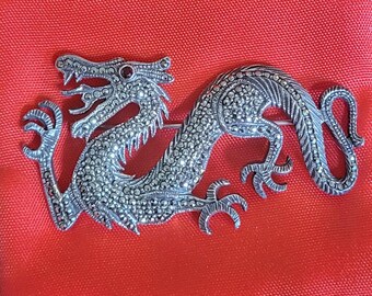 Vintage Sterling Marcasite Ryū Dragon Brooch - Mid-century 925