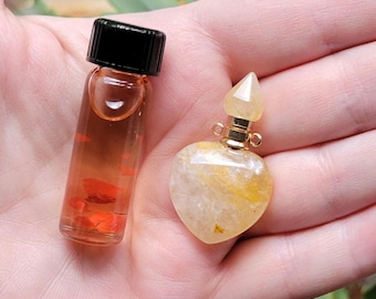 Crystal Vial w Oil - Perfume Bottle Pendant with choice of Magical Intention Oil