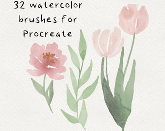 32 Procreate Watercolor Brushes, Digital Watercolor Brushes For Procreate On Ipad, Procreate Brush Bundle, Pack Of 32 Procreate Brushes