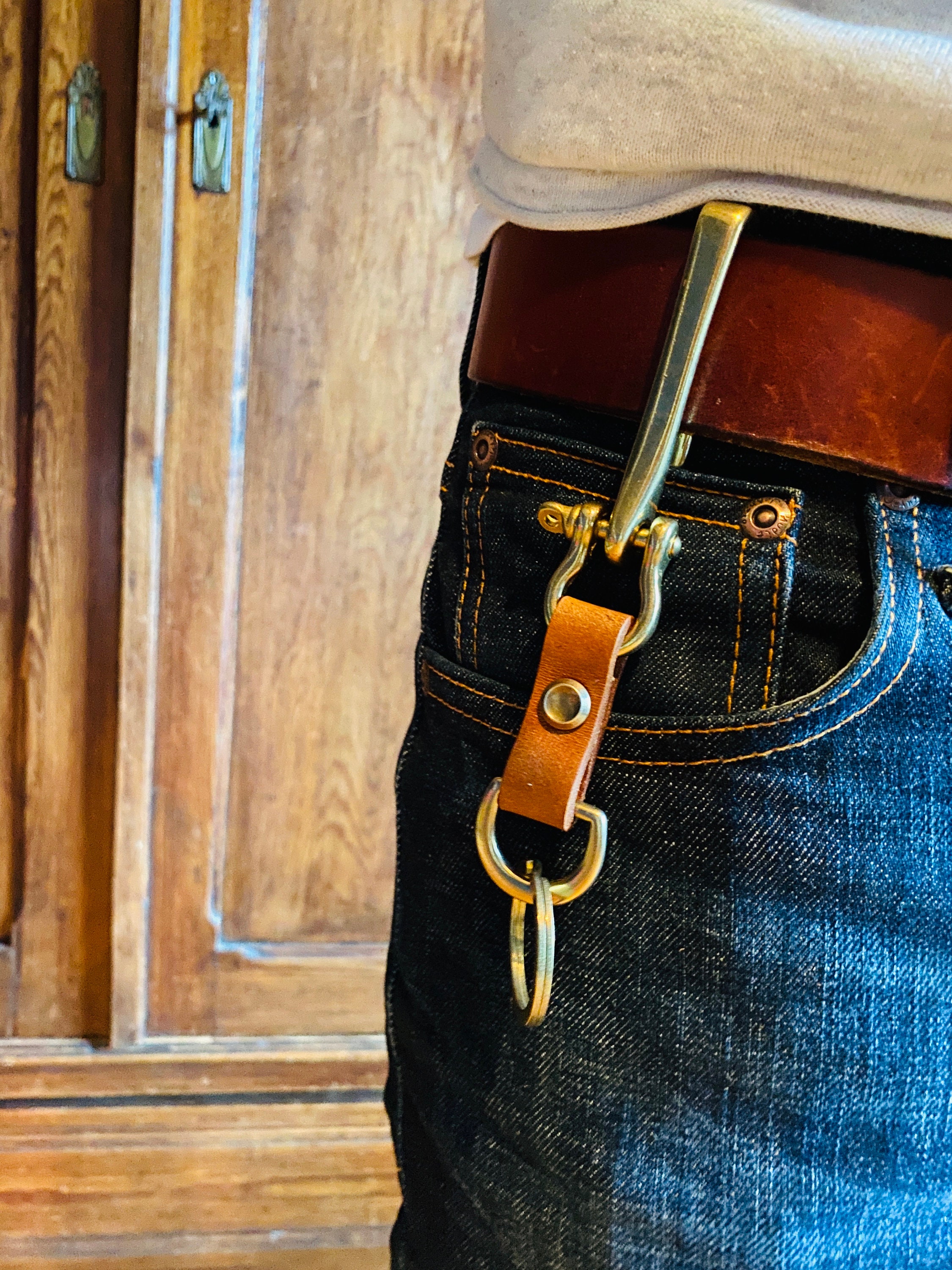 Leather Keychain with Brass Belt Fishhook Etsy