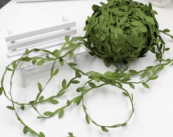 2 Meters Leaf Leaves Trim Satin Ribbons for DIY Decors Gifts Wrapping Green