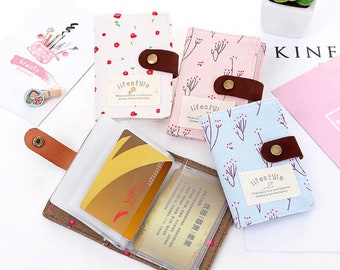 Floral Women Credit ID Card Clutch Bag | 20 Slots Bank Card Holder Cute Mini Wallet Canvas Passport Business Card Bag