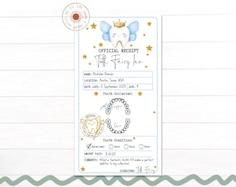 Editable Blue Tooth Fairy Receipt Printable, First Tooth Lost, Realistic Tooth Fairy Letter, Kids Canva Template Digital Download