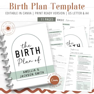 Ultimate Birth Plan Template, Editable Labor and Delivery Plan, Canva Template Printable PDF for Doulas, Natural Birth Plan Checklist