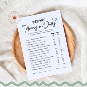 Guess Who Mommy or Daddy Game Template, Baby Shower Party Game, Baby Shower Game, Who Said It Trivia Game, Canva Template Digital Download
