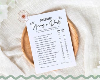 Guess Who Mommy or Daddy Game Template, Baby Shower Party Game, Baby Shower Game, Who Said It Trivia Game, Canva Template Digital Download