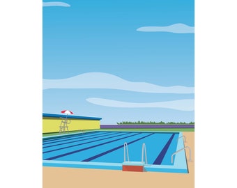 Swimming Pool Poster-Retro Pool Art-Swimming Pool Print-Pool Print-Minimal Art-Printable Wall Art-Instant Digital Download-Digital file
