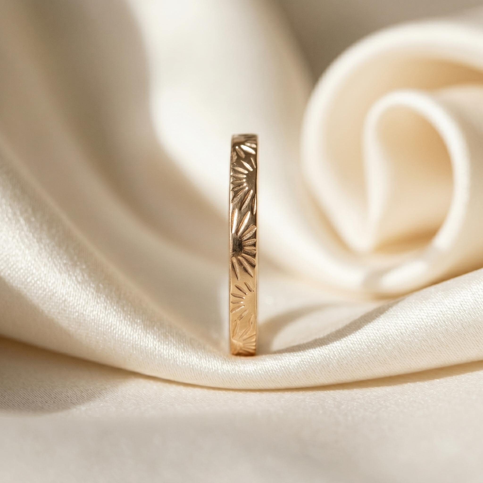 Sunburst Engraved Gold Band Ring – Minimalist Stacking Ring - Etsy