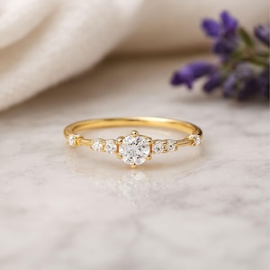 Vintage-Inspired Gold Diamond Ring | Dainty Engagement Ring | Gold plated with Natural Diamonds | Handmade Fine Jewelry