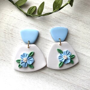 Flower Earrings | Polymer Clay Earrings| Handmade Floral Earrings | Floral Garden Earrings| Blue Earrings