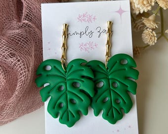 Monstera Earrings | Monstera Leaf Dangle Earrings | Polymer Clay Earrings | Tropical Plant Earrings