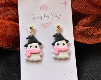 Handmade Halloween Ghost Earrings | Pink Scarf, Hypoallergenic
