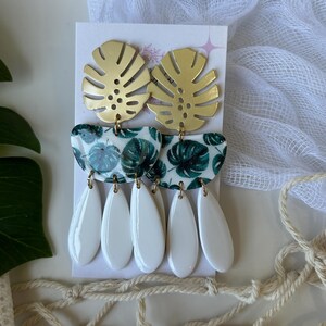 Monstera Earrings| Monstera Leaf Dangle Earrings | Polymer Clay Earrings | Tropical Plant Earrings| Leaf Earrings| Dainty Monstera Earrings