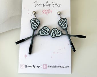 Lacrosse Stick Clay Earrings| Handmade Sports Jewelry| Unique Gifts for Lacrosse| Lacrosse Mom| Lacrosse Jewelry| Handmade Sports Earrings
