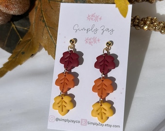 Fall Leaf Earrings| Autumn Leaf Dangle Earrings| Fall Earrings| Clay Earrings| Handmade Earrings| Nature Inspired Jewelry