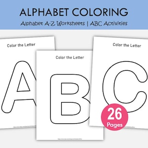 Alphabet Coloring Pages Printable | A-Z Letter Worksheets | Preschool Learning Printables | ABC Coloring Sheets | Kids Education Activity image 1