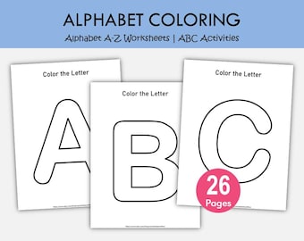Alphabet Coloring Pages Printable | A-Z Letter Worksheets | Preschool Learning Printables | ABC Coloring Sheets | Kids Education Activity