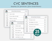 CVC Sentence Reading Worksheets Printable | Short Vowel Phonics Word Family Literacy Activity for Kindergarten