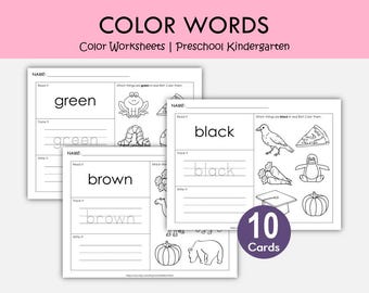 Color Words Worksheets Printable, Color Recognition Activities, Preschool Kindergarten Learning, Trace and Color Words, Sight Word Practice