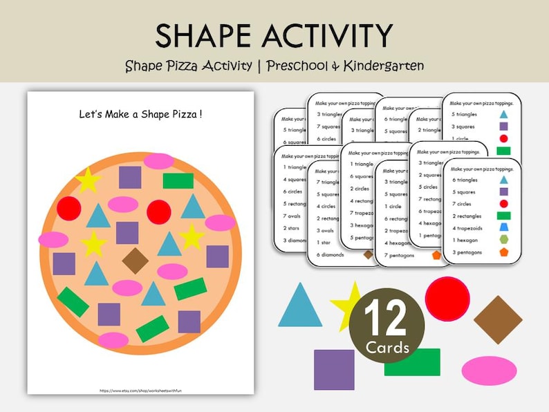 Shape Pizza Activity Printable for Preschool, Shape Matching Game, Fine Motor Math Center, Kindergarten Hands On Learning, Pizza Busy Binder image 1
