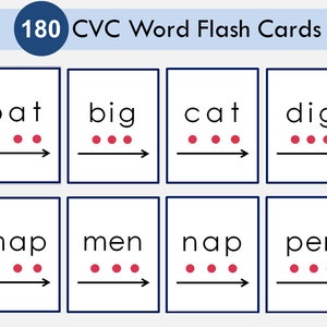 Cartões de palavras CVC para impressão, Flashcards CVC, Aprenda a ler, Leitura no jardim de infância, Fonética, Ortografia, Montessori, Vogais