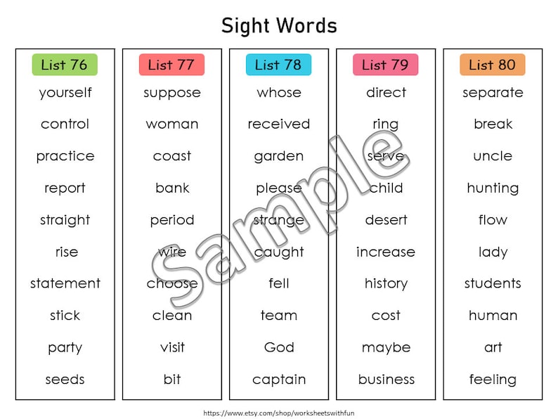 Fry Sight Words Printable | 1000 High Frequency Word Lists | Reading ...