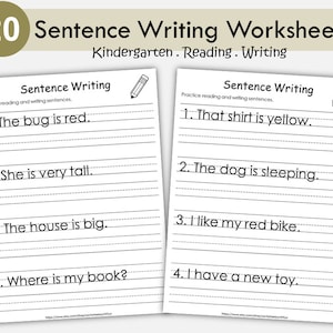 20 Printable Write the Sentence Worksheets, Sentence Writing, Writing Sentences Activity, Kindergarten Reading, Grade 1,2,3 ELA Worksheets