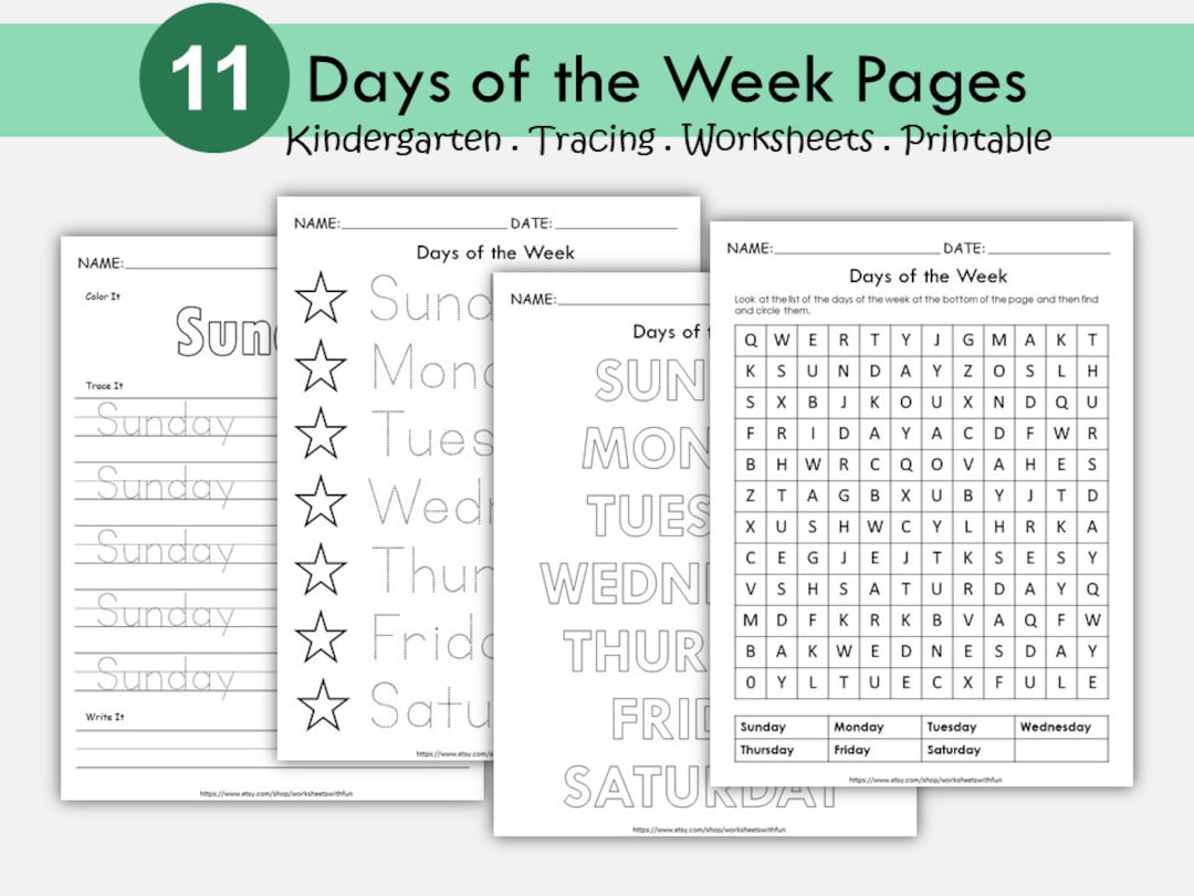 Days of the Week Tracing Worksheets Printable | Preschool ...