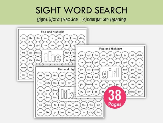 Sight Word Search Worksheets | Dab & Color Sight Word Practice | Preschool Kindergarten Reading Printables