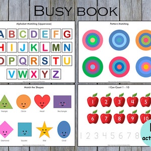 Busy Book Printable for Toddlers, Learning Binder for 2-3 years Preschool Worksheets, Preschool Curriculum, Kindergarten Activities Folder