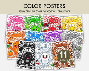 Color Posters Classroom Decor, Preschool Colors Printable, Kindergarten Color Wall, Crayon Posters